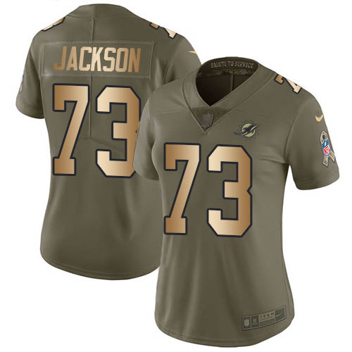 Nike Miami Dolphins #73 Austin Jackson Olive Gold Women Stitched NFL Limited 2017 Salute To Service Jersey->women nfl jersey->Women Jersey